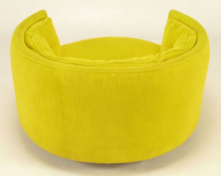 Pair Oval Button-Tufted Canary Yellow Lounge Chairs 2