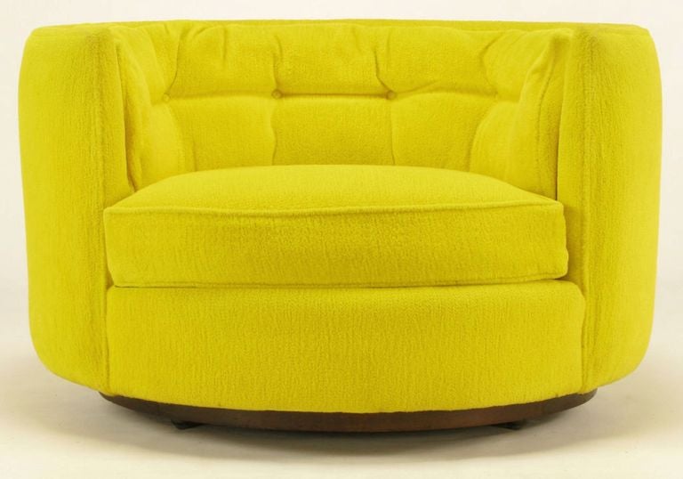 Pair Oval Button-Tufted Canary Yellow Lounge Chairs 3