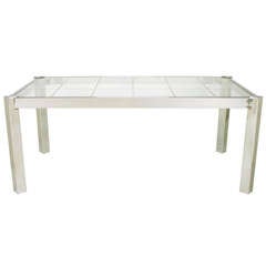 Dia Chrome and Incised Glass Canted Leg Dining Table 12