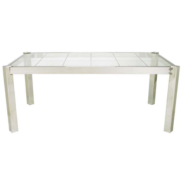 Canted Leg Dia Chrome and Incised Glass Canted Leg Dining Table For Sale at ...