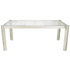 Vintage Dia Chrome and Incised Glass Canted Leg Dining Table