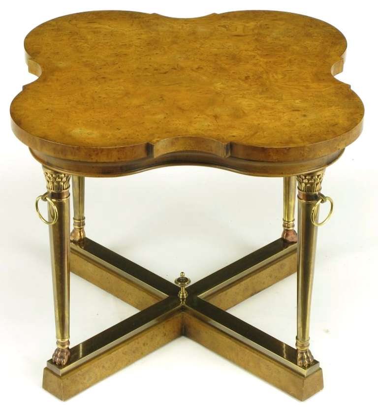 American Mastercraft Empire Style Bronze and Burl Quatrefoil End Table