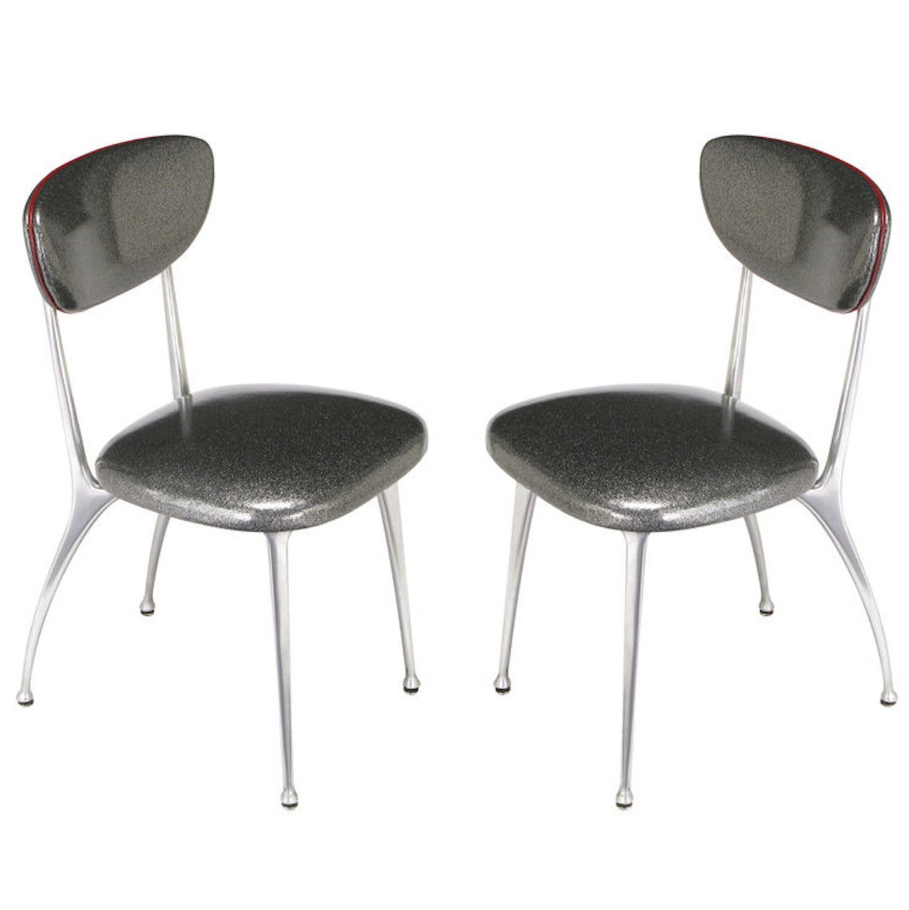 Pair of 1950s Shelby Williams Polished Aluminum Gazelle Side Chairs