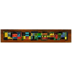 Signed Long Colorful Glass Tile on Mahogany Mosaic