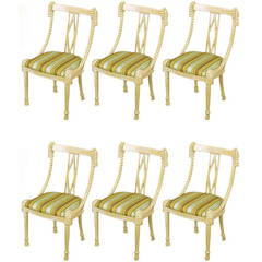 Six Ivory Glazed Carved Wood Rope and Tassel Dining Chairs 10