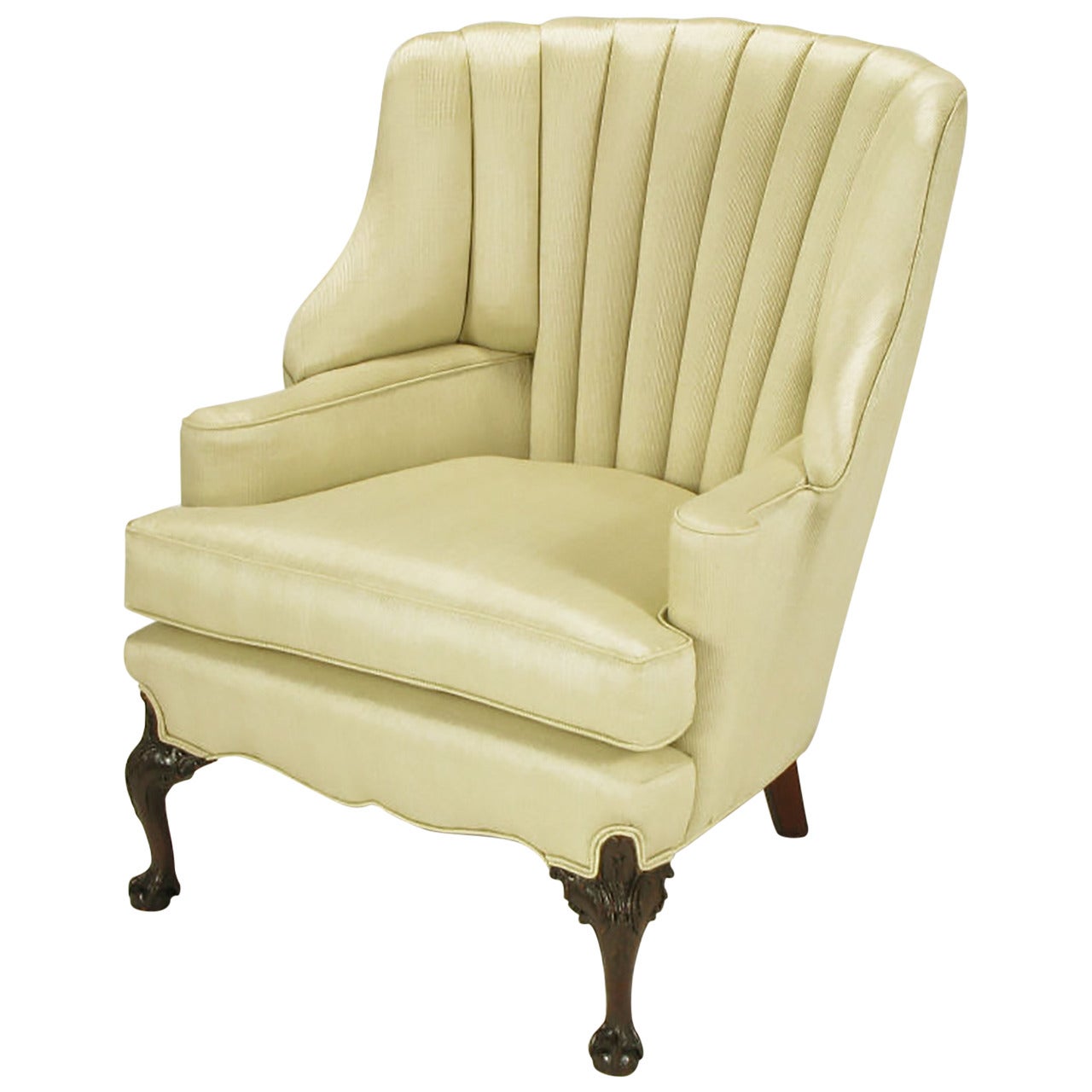 1930s Channel Back Claw Foot Georgian Wingback Chair For Sale