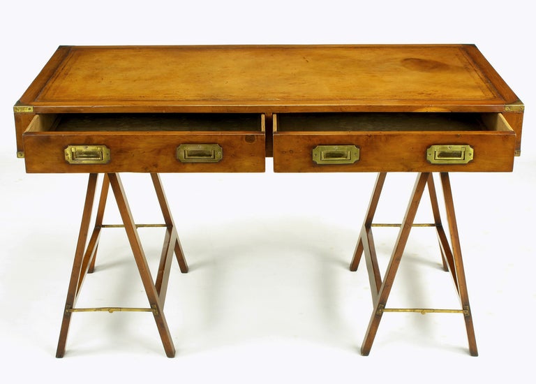 Early 1900s Campaign Desk with Tooled Leather Top In Good Condition In Chicago, IL