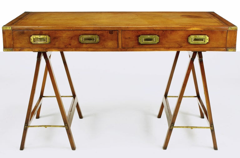 American Early 1900s Campaign Desk with Tooled Leather Top