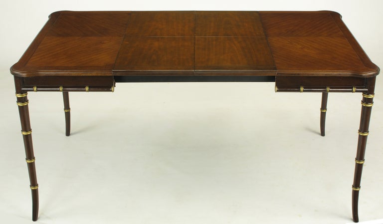 Mid-20th Century Kindel Petite Walnut Dining Table With Bamboo Form Legs & Parquetry Top