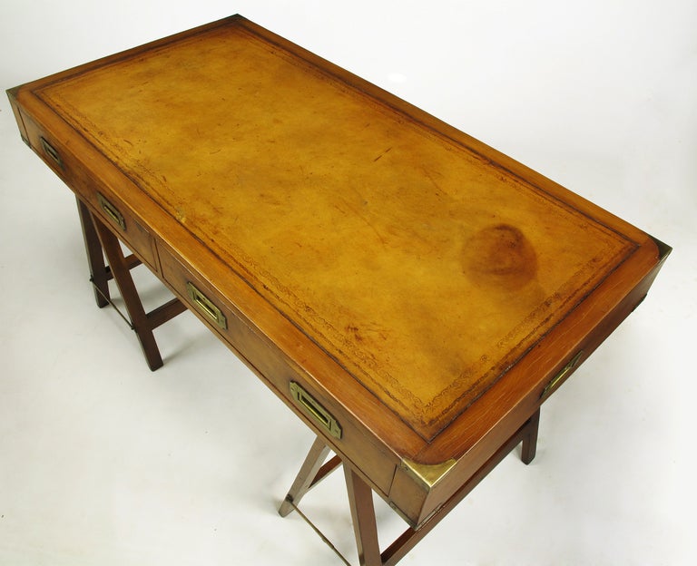 Early 1900s Campaign Desk with Tooled Leather Top 2