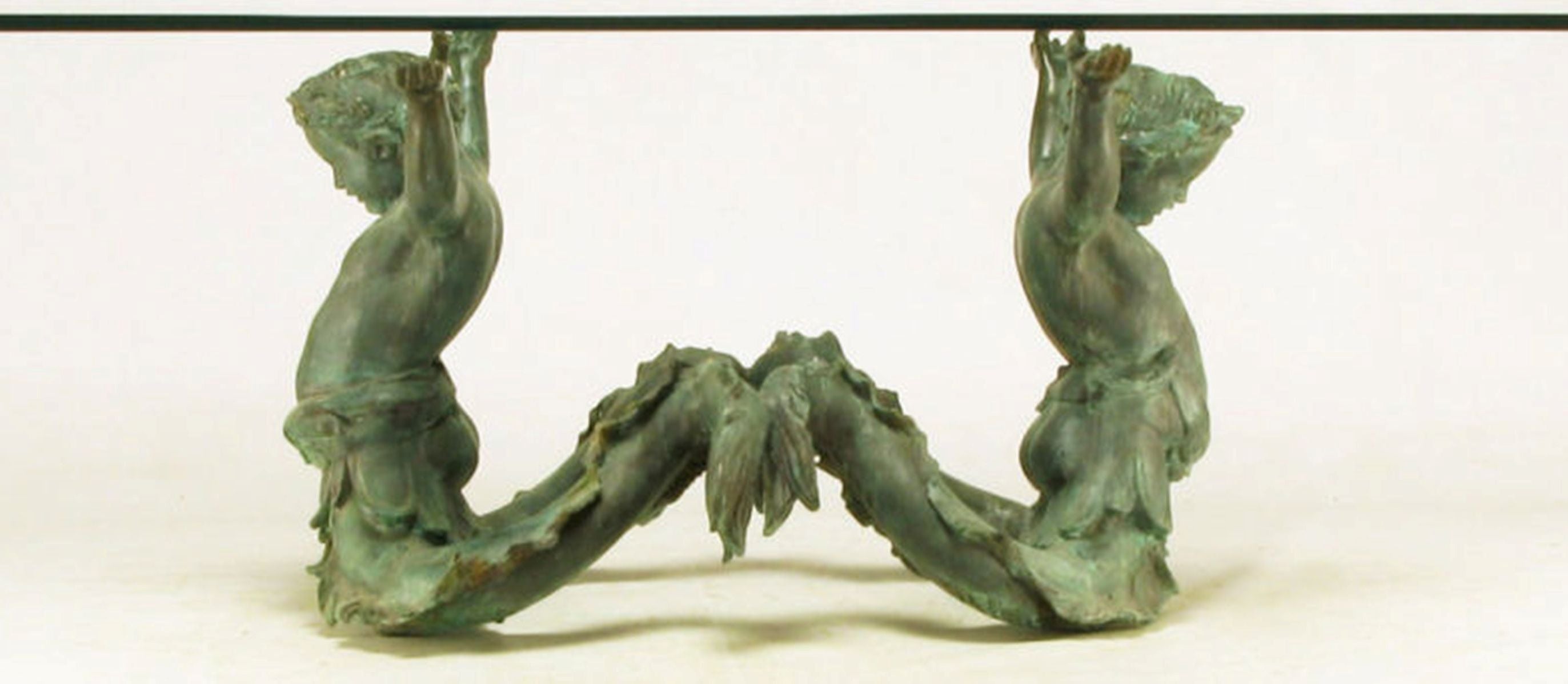 Bronze Putti Di Mare and Glass Dining Table For Sale