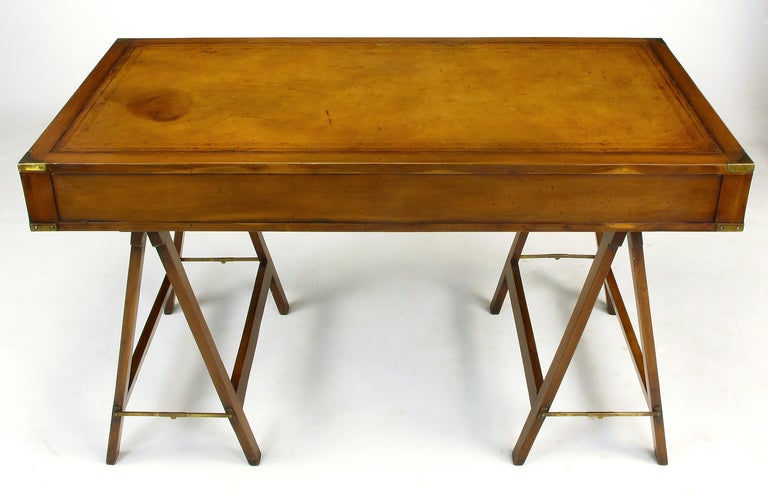 Early 1900s Campaign Desk with Tooled Leather Top 1