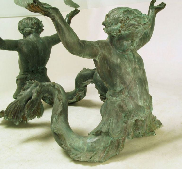 Bronze Putti Di Mare and Glass Dining Table For Sale 1