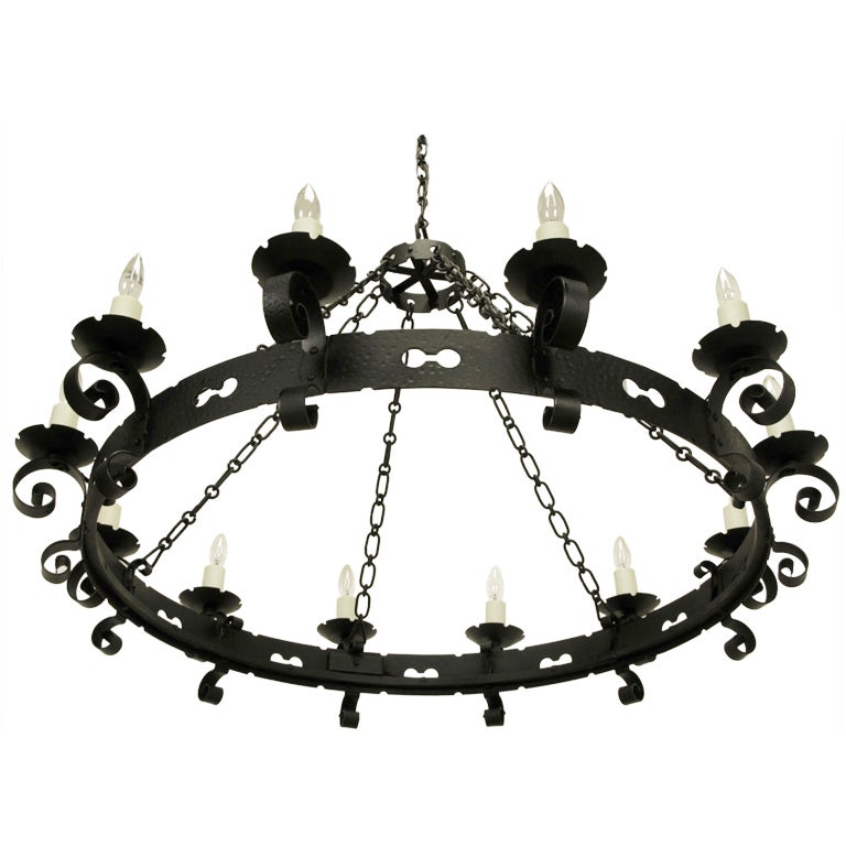 Lightolier Large Spanish Revival Wrought Iron Chandelier at 1stDibs