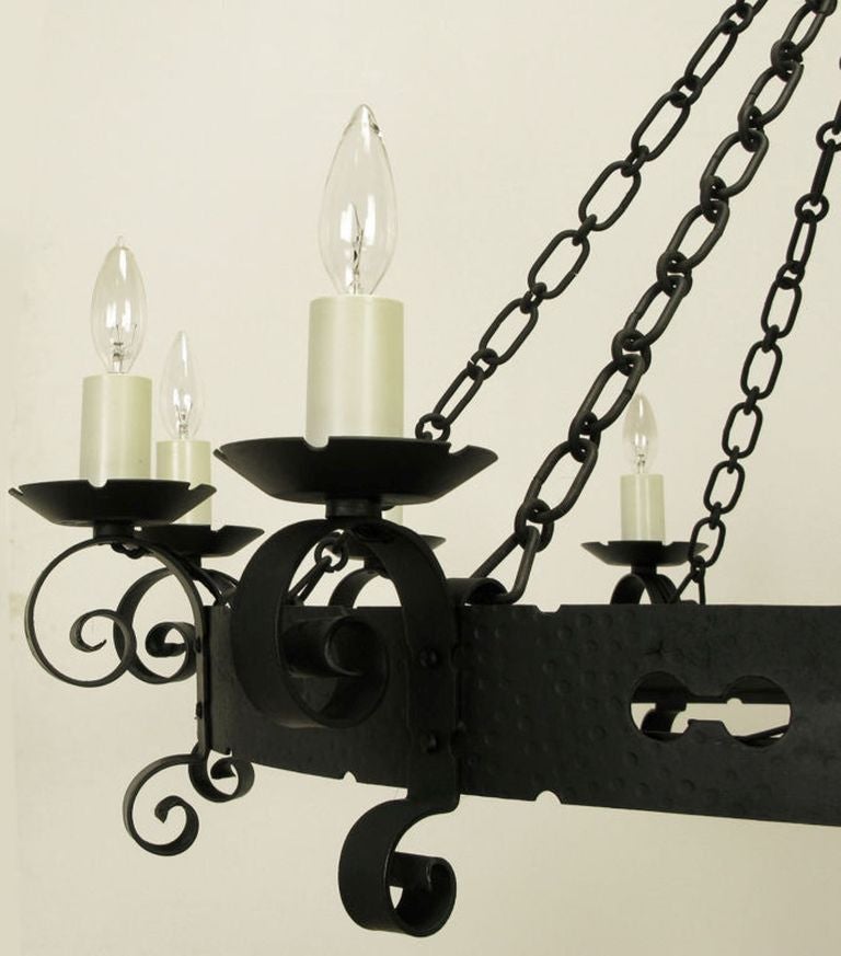 Lightolier Large Spanish Revival Wrought Iron Chandelier In Excellent Condition In Chicago, IL