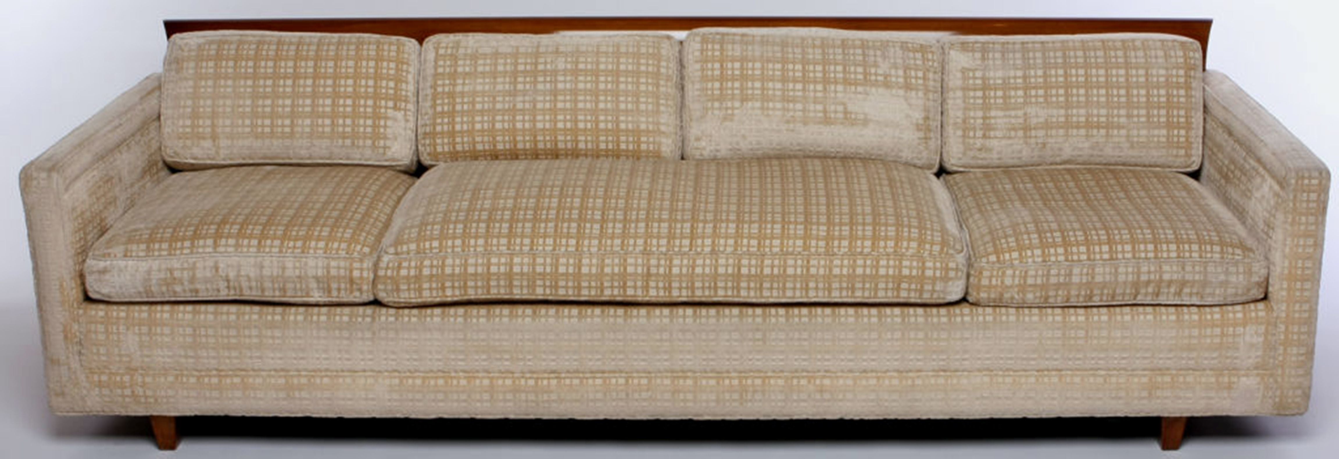 Baker Furniture Walnut & Down-Filled Velvet Sofa.