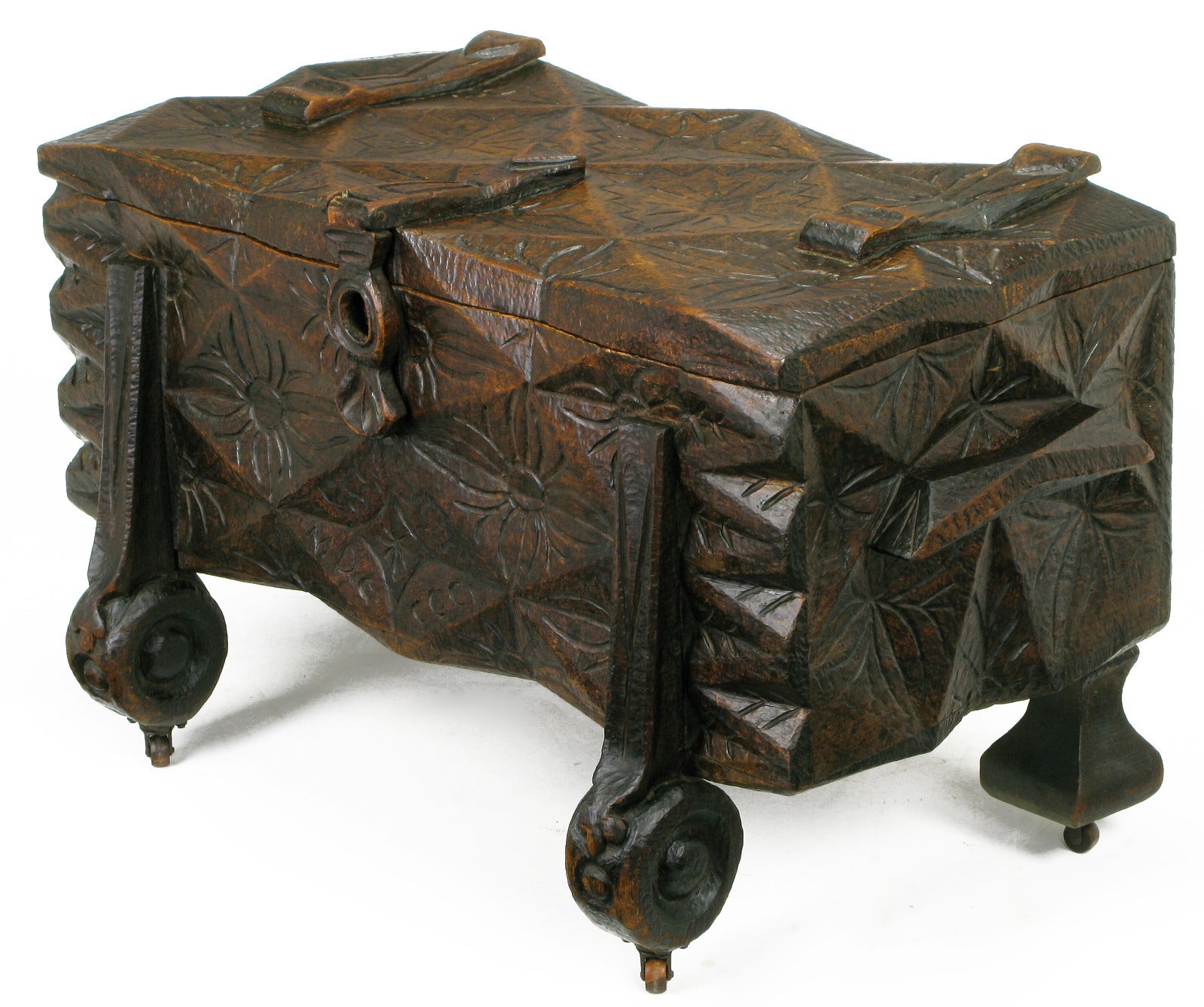 Large Heavily Carved Spanish Style Trunk on Legs