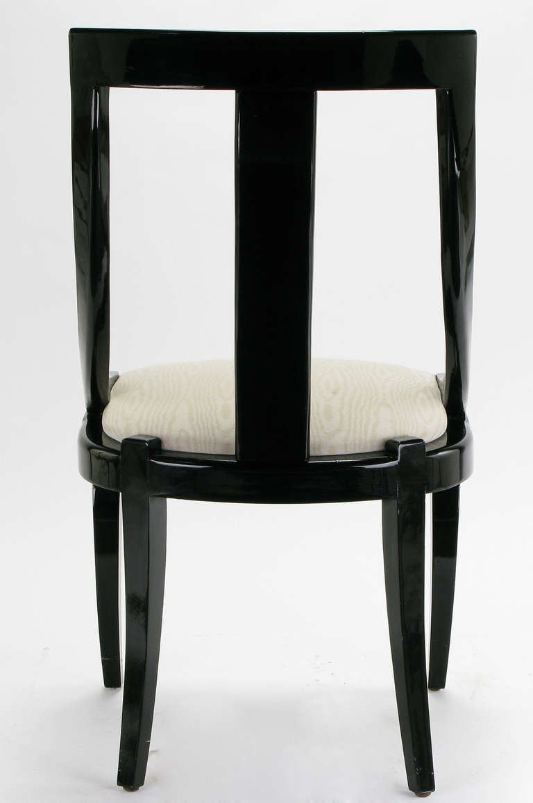 20th Century Six Italian Black Lacquer & Moire Dining Chairs