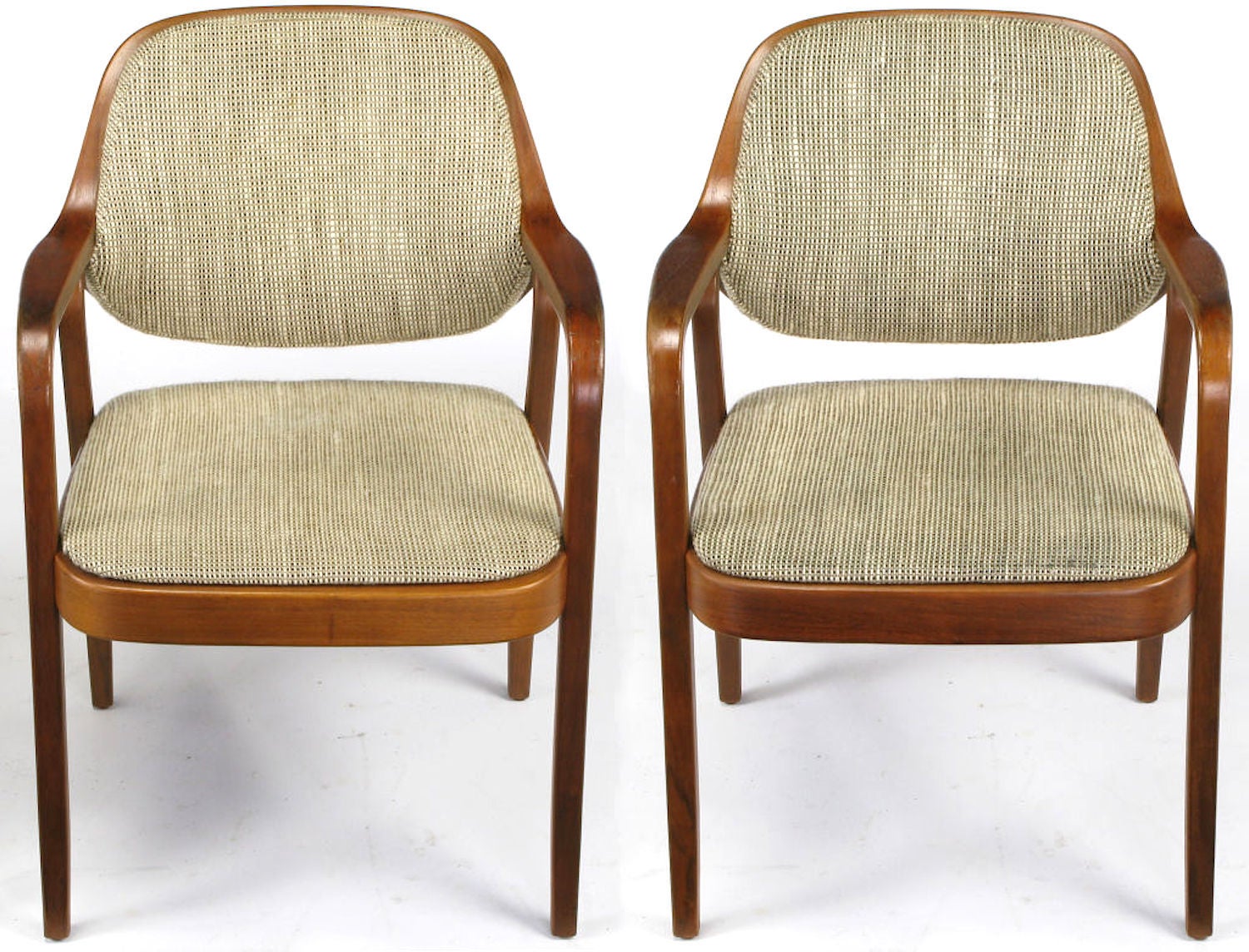 Pair of Don Pettit for Knoll Bent Mahogany Wood Armchairs, circa 1978