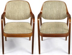 Vintage Pair of Don Pettit for Knoll Bent Mahogany Wood Armchairs, circa 1978