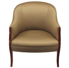 Vintage Ward Bennett Inspired Mahogany & Silk "Emile" Lounge Chair