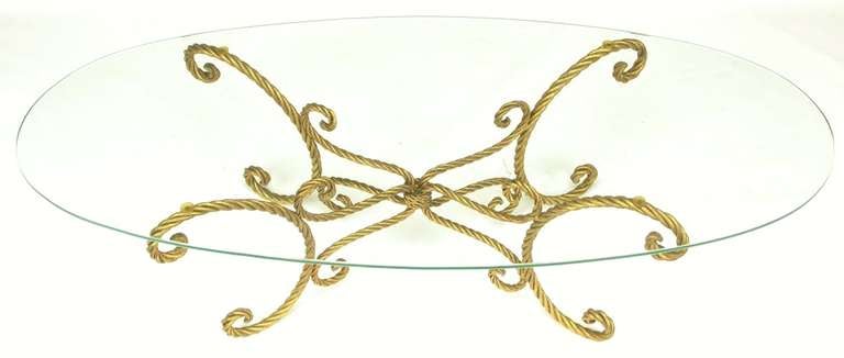 Mid-20th Century Oval Italian Gilt Braided Metal Rope Coffee Table