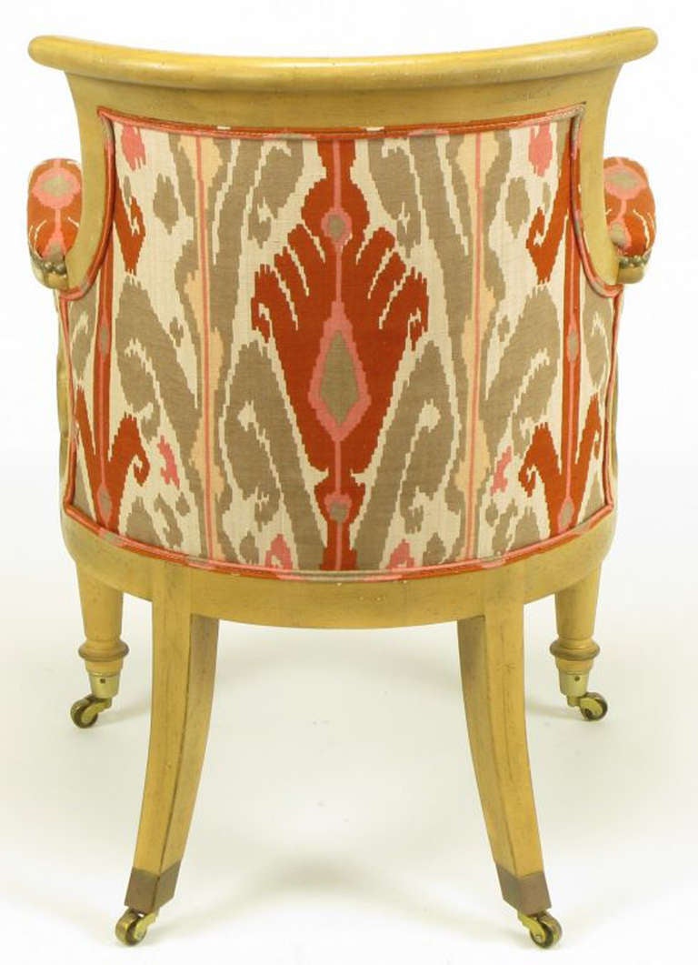 Late 20th Century Pair of Interior Crafts Regency Scrolled Arm Chairs in Ikat Fabric For Sale