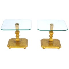 Pair of Italian Giltwood and Canted Corner Glass Top Tables
