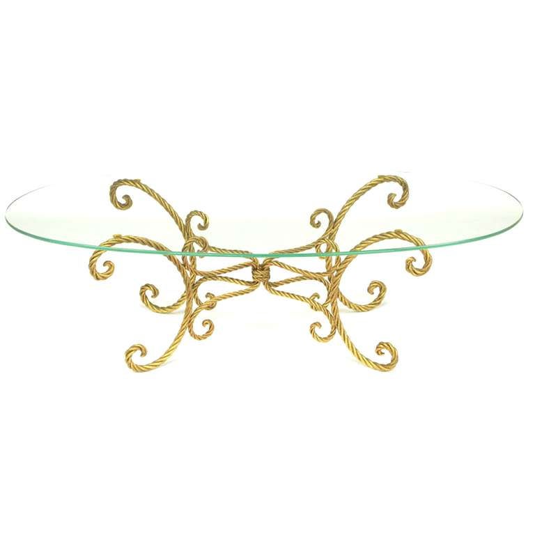 Oval Italian Gilt Braided Metal Rope Coffee Table