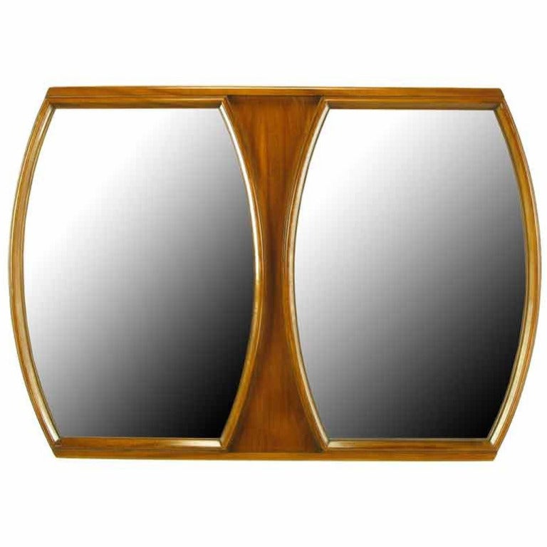 Modern Walnut Double Barrel Mirror