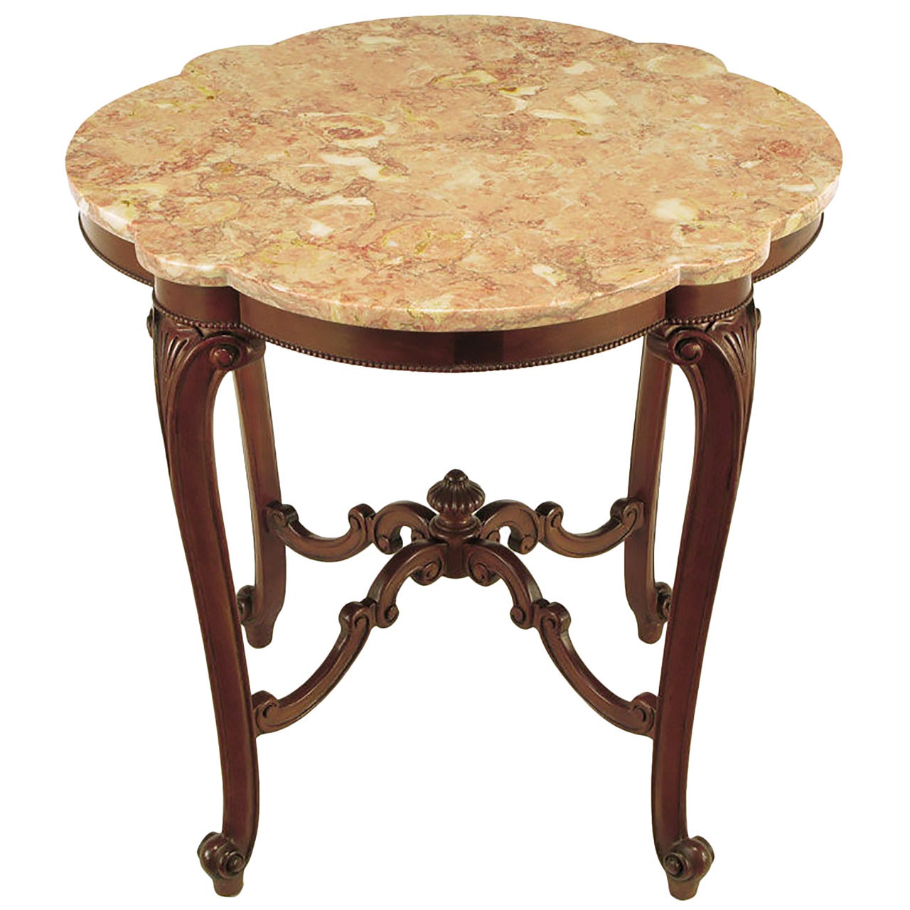 Table centrale rococo en acajou et marbre rouge