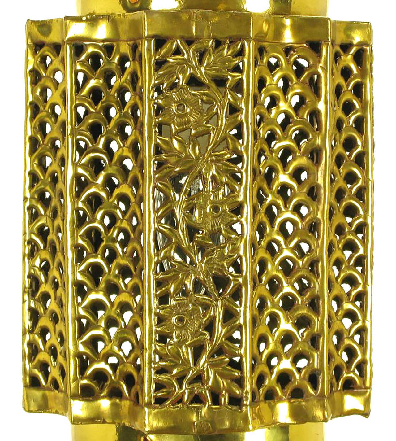 American Moroccan Style Reticulated Brass Pendant Light For Sale