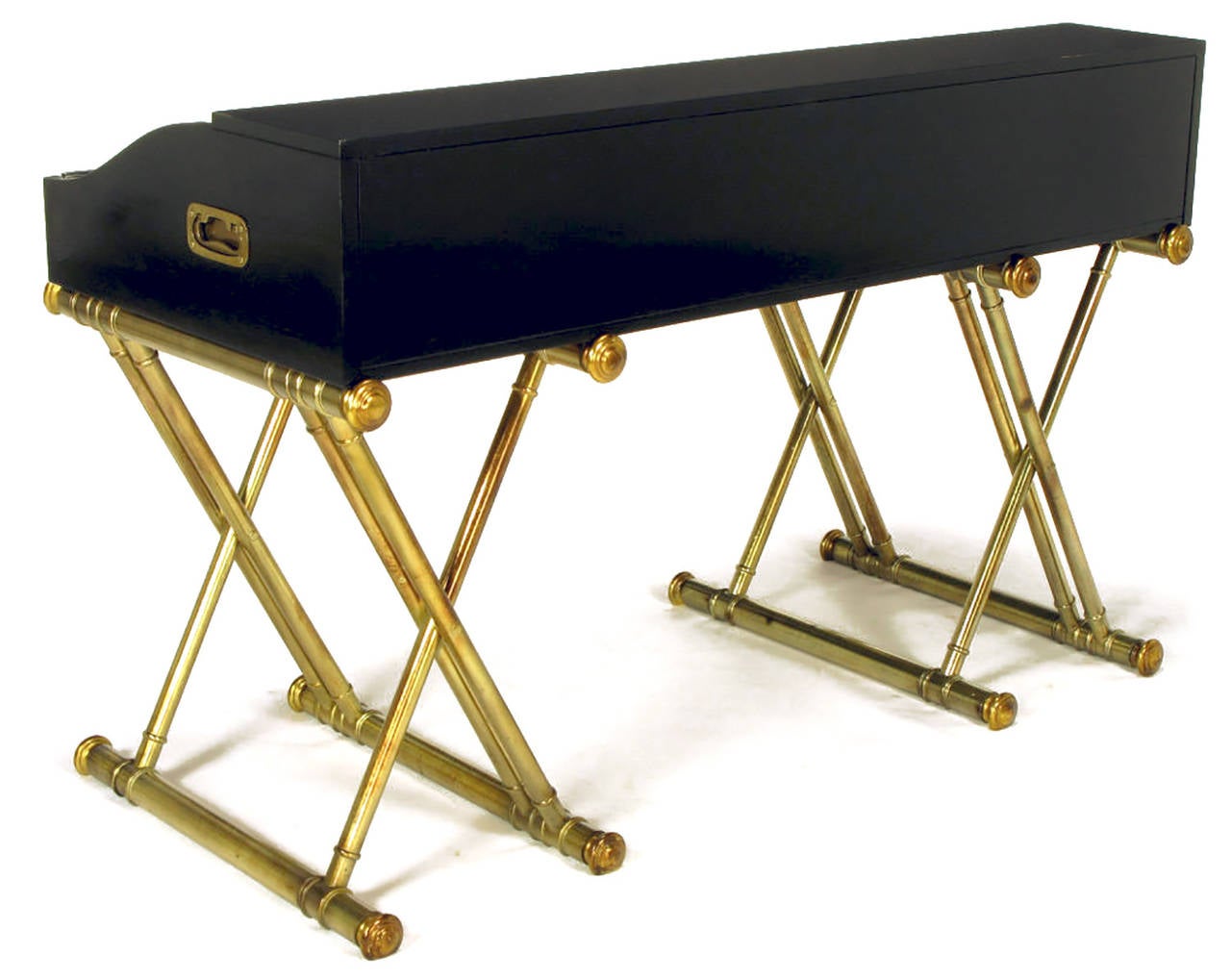 Black Lacquer Campaign Desk with Gilt X-Form Bases 1