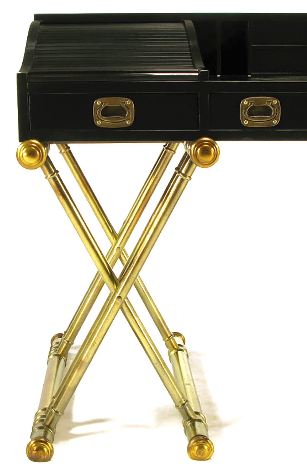 Black Lacquer Campaign Desk with Gilt X-Form Bases 2