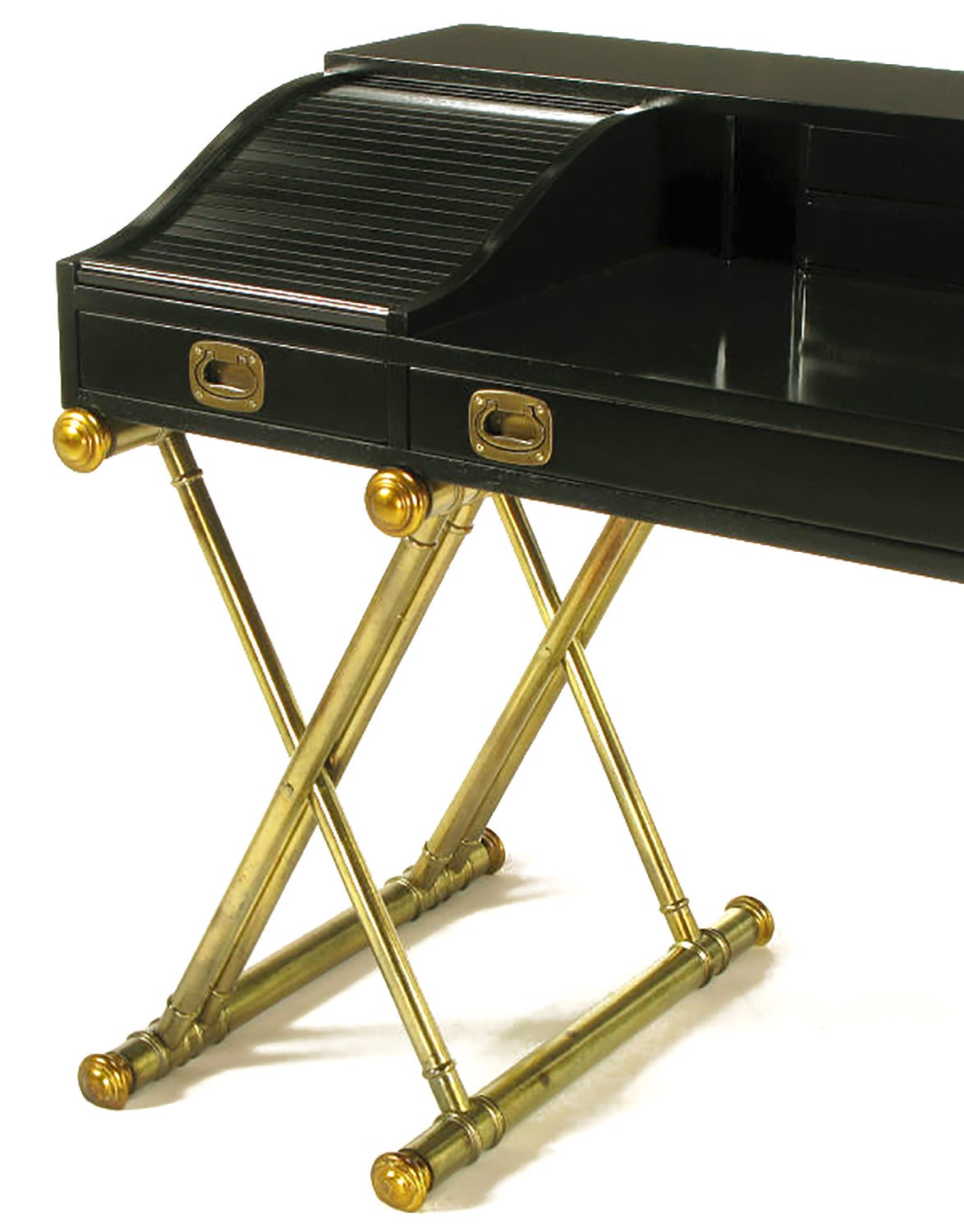 Black Lacquer Campaign Desk with Gilt X-Form Bases 3