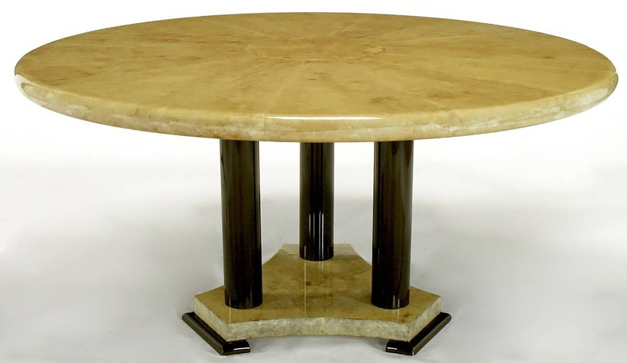 Late 20th Century Empire Dining Table with Sunburst Goatskin Top and Chocolate Lacquer Base For Sale