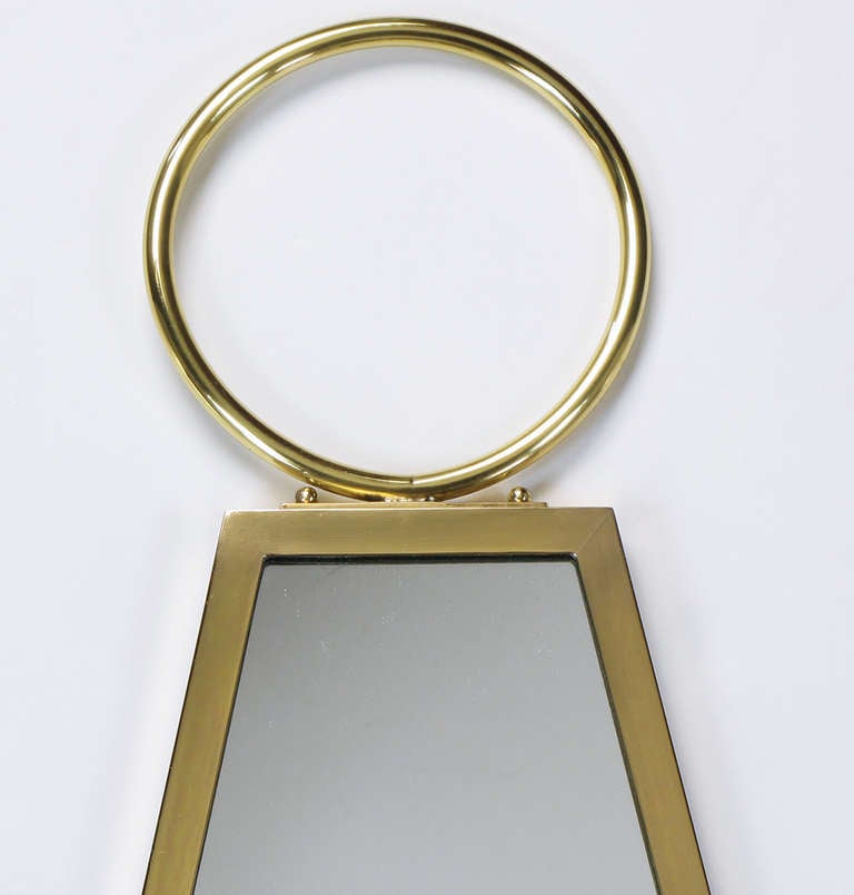 Italian Brass and Travertine Mirror with Large Surmounting Ring 1