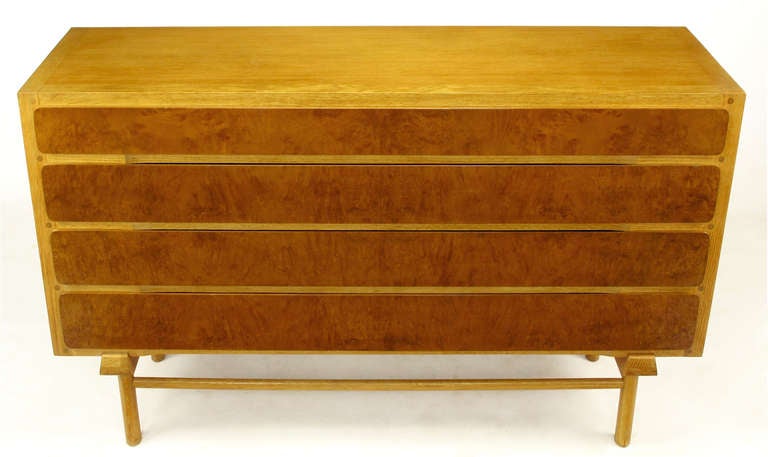 Pierre Chapo White Oak & Burl Four-Drawer Dresser