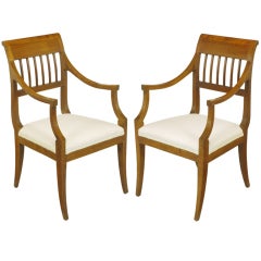 Pair Late 19th Century Handcarved Cherry Arm Chairs