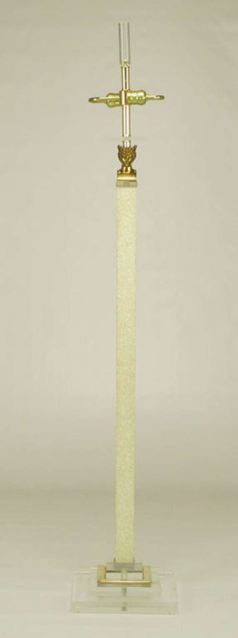 Empire Revival Floor Lamp In Lucite & Brass By Bauer Lamp In Good Condition In Chicago, IL