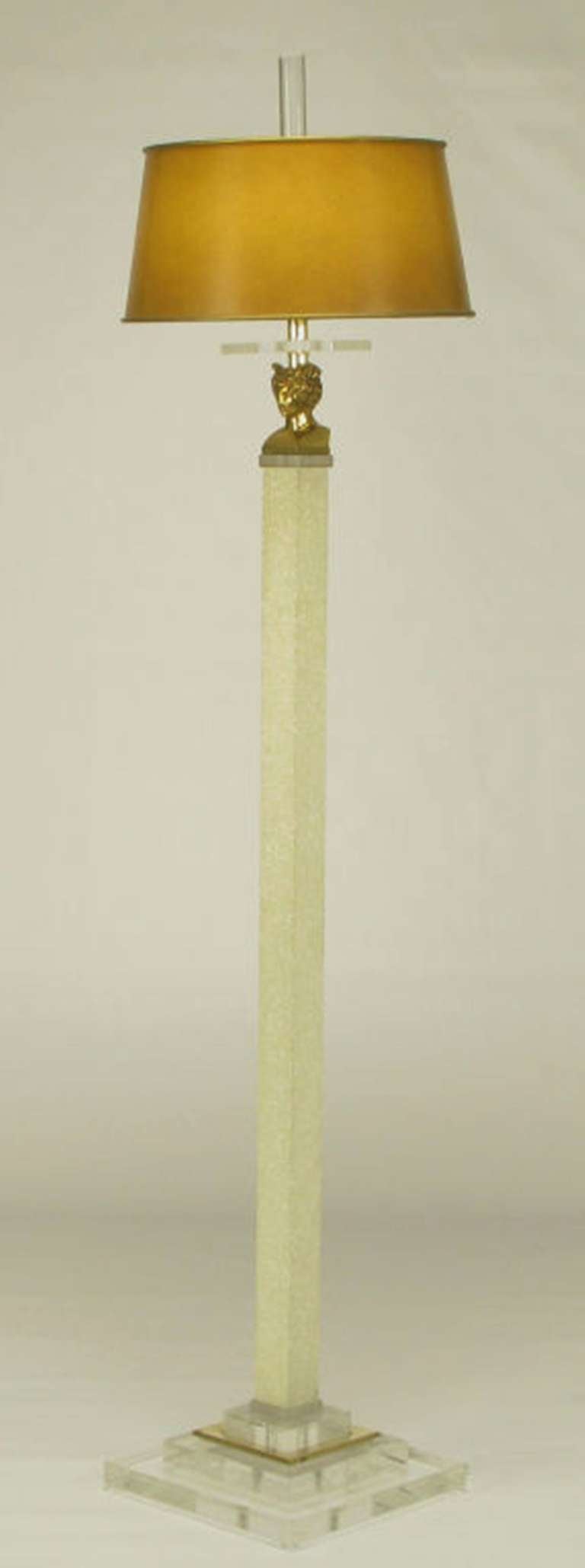 American Empire Revival Floor Lamp In Lucite & Brass By Bauer Lamp