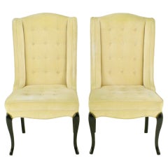 Pair 1940s Creamy Velvet Button-Tufted Slipper Chairs 8