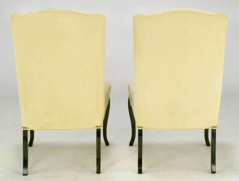 Mid-20th Century Pair of 1940s Creamy Velvet Button Tufted Slipper Chairs