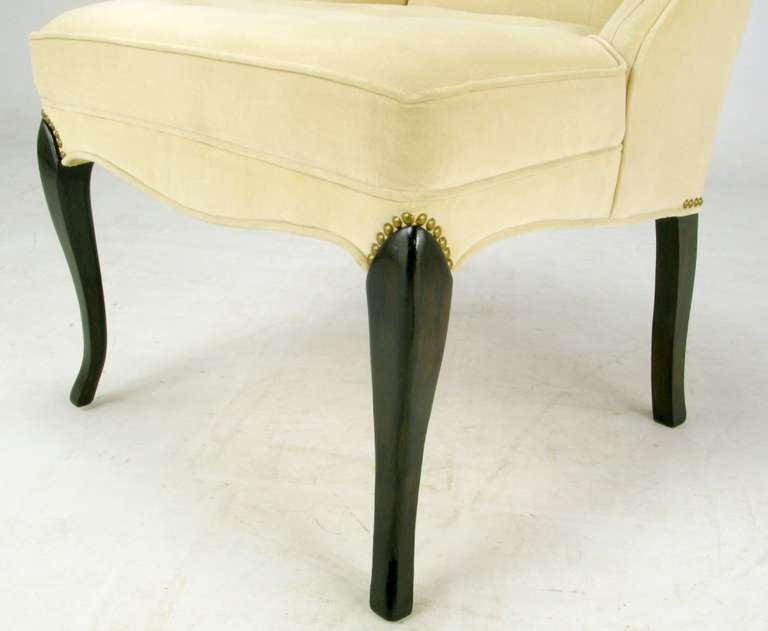 Pair of 1940s Creamy Velvet Button Tufted Slipper Chairs 3