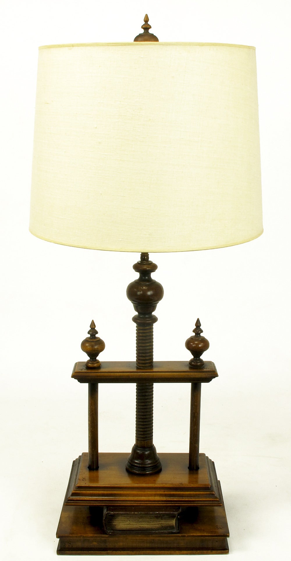 Walnut and Fruitwood Book Press Table Lamp