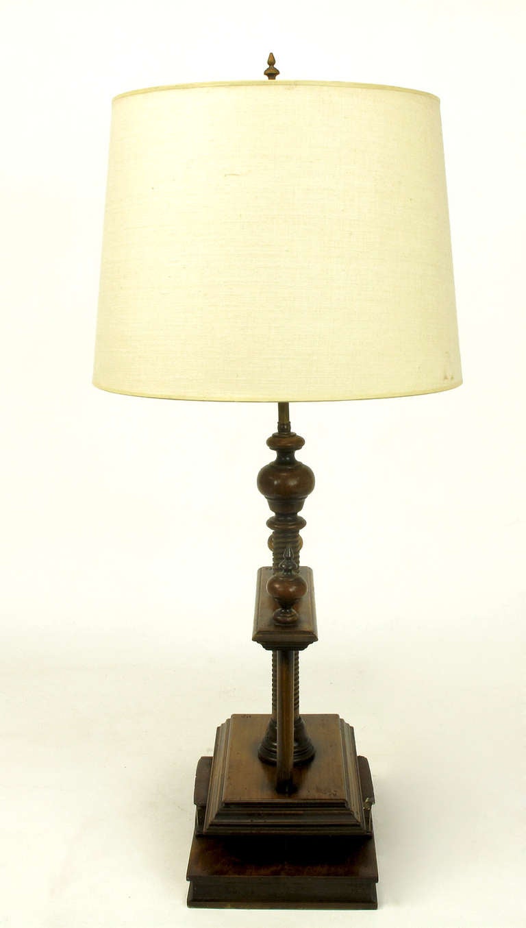 American Walnut and Fruitwood Book Press Table Lamp For Sale