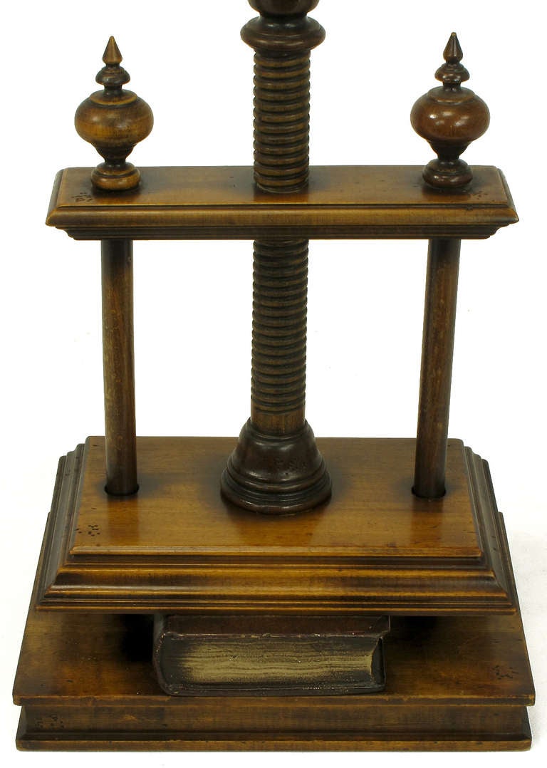 Mid-20th Century Walnut and Fruitwood Book Press Table Lamp For Sale