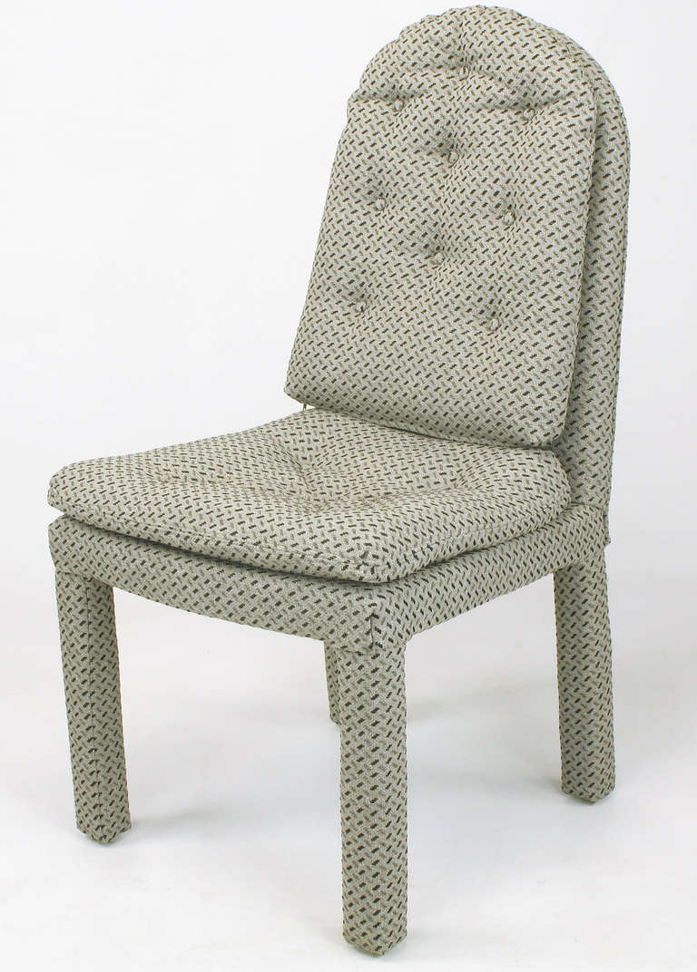 Six Fully Upholstered Arch Back Dining Chairs Attributed to Milo Baughman In Excellent Condition For Sale In Chicago, IL