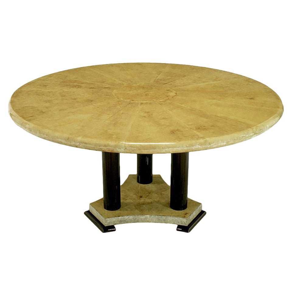Empire Dining Table with Sunburst Goatskin Top and Chocolate Lacquer Base For Sale