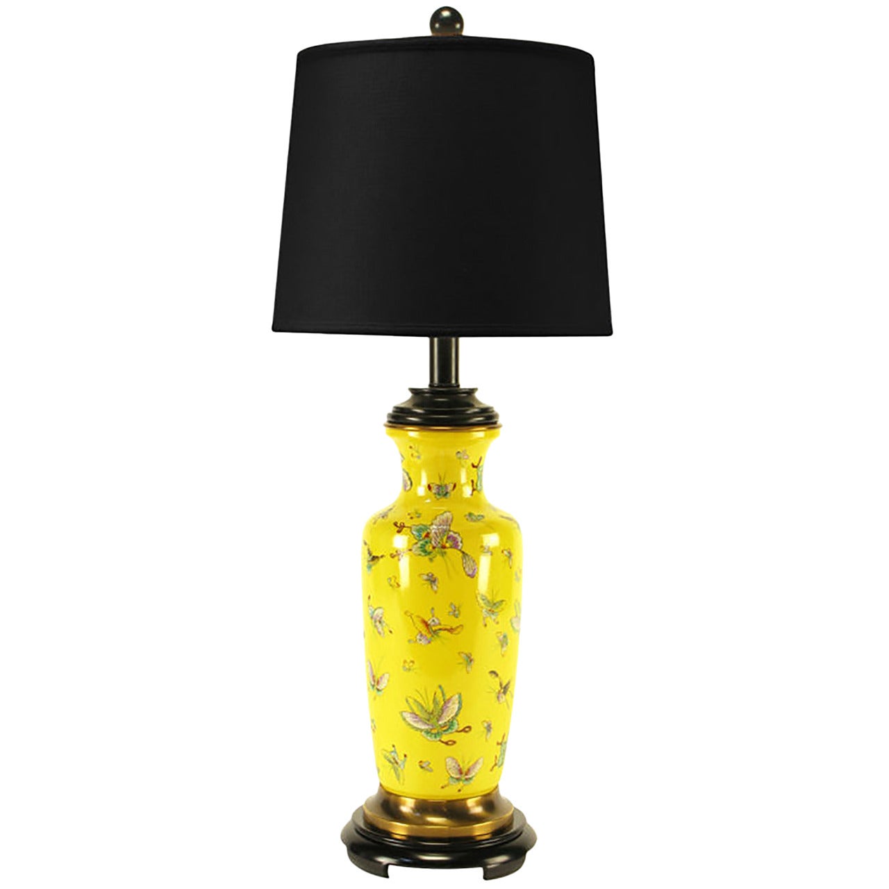 Paul Hanson Saffron Yellow Transferware Butterfly Table Lamp